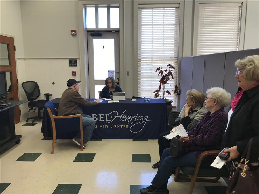 A booth at a hearing center.